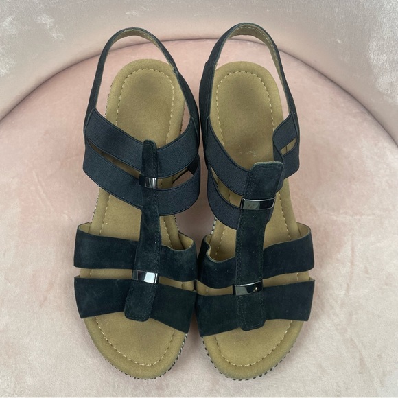 Gabor Black Suede Espadrille Wedge Sandals 5 - Picture 2 of 6